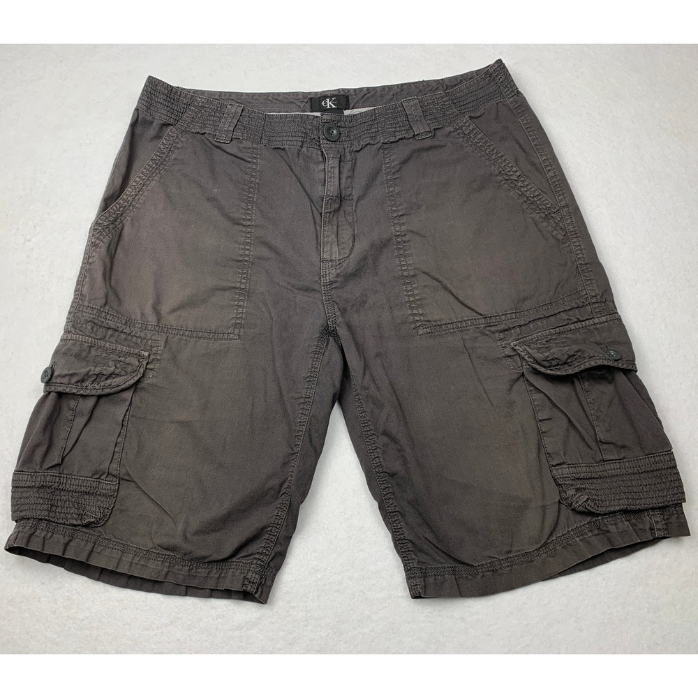 Calvin Klein Mens Cargo Shorts Grey Cotton Utility Multi Pocket Size 34